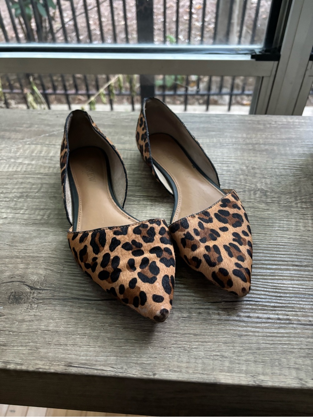 J. Crew Pointed Toe D'Orsay Flats in Leopard Print - Brown/Black